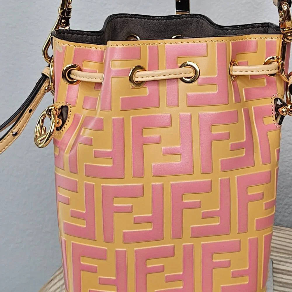Fendi Vitello Liberty Mini Mon Tresor Bucket Bag Pink and Yellow - Picture 3 of 15